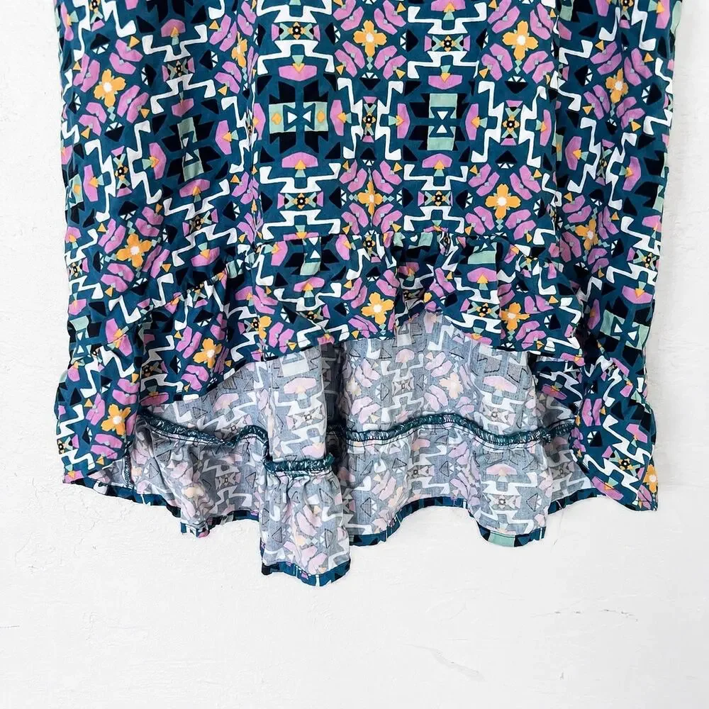 Wrangler Girls Teal Geo Floral High Low Ruffle Dress XXL Rodeo Cowgirl Western